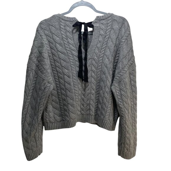 J Crew Wool Blend Chunky Knit Sweater Academia S Gray Back Tie Preppy Holiday - Picture 2 of 7